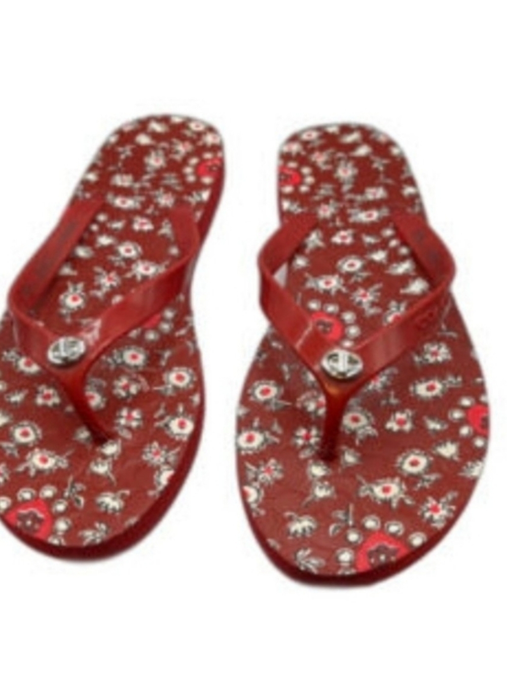Coach Abigail Red Floral Flip-flops.